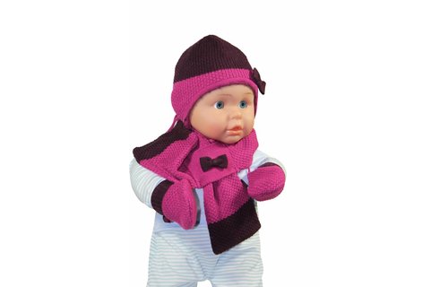 Baby muts - sjaal met strikje en handschoenen paars/roos Baby muts - sjaal met strikje en handschoenen paars/roos