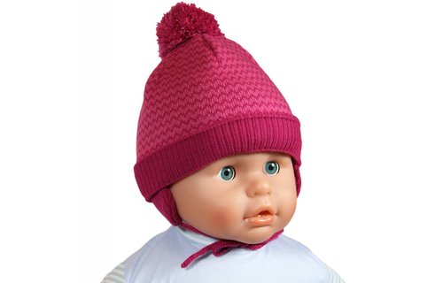 Babymuts met pompon roze Babymuts met pompon roze