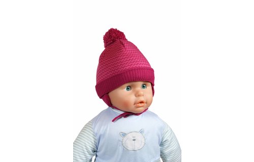 Babymuts met pompon roze Babymuts met pompon roze