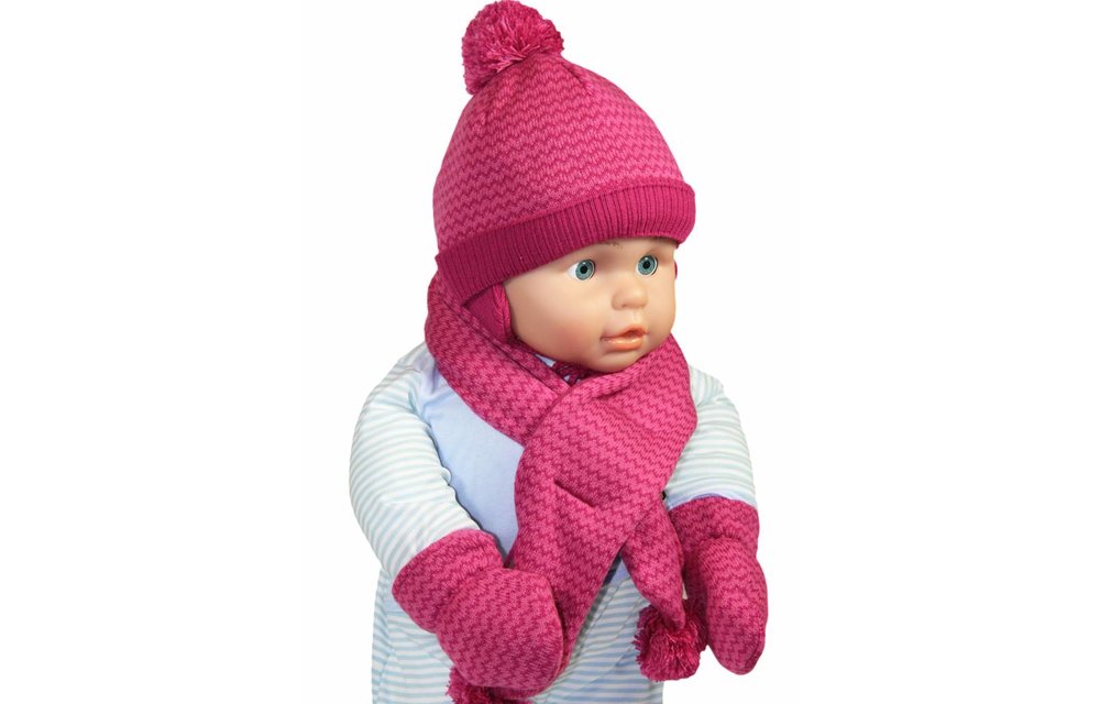 Knorrig Rennen dak Baby muts - sjaal met pompons en handschoenen roze | Megatip.be