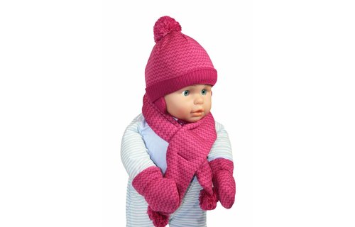 Baby muts - sjaal met pompons en handschoenen roze Baby muts - sjaal met pompons en handschoenen roze