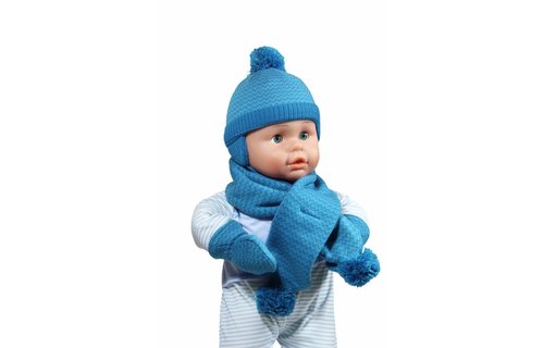 Baby muts - sjaal met pompons en handschoenen blauw