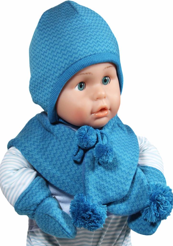Baby muts - sjaal met pompons en wanten blauw Baby muts - sjaal met pompons en wanten blauw