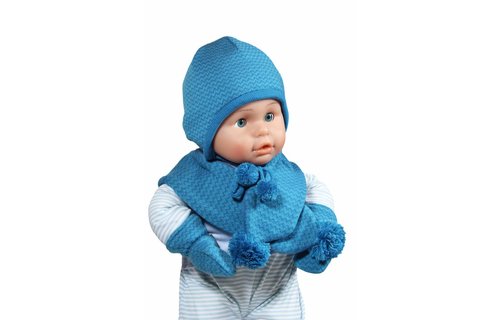 Baby muts - sjaal met pompons en wanten blauw Baby muts - sjaal met pompons en wanten blauw