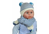 Baby Muts en Sjaal pompon blauw/ecru