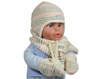 Baby winterset gestreept ecru/roze
