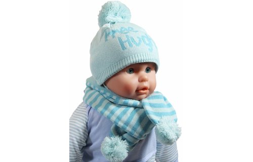 Baby muts en sjaal pompom "Free Hughs" mint