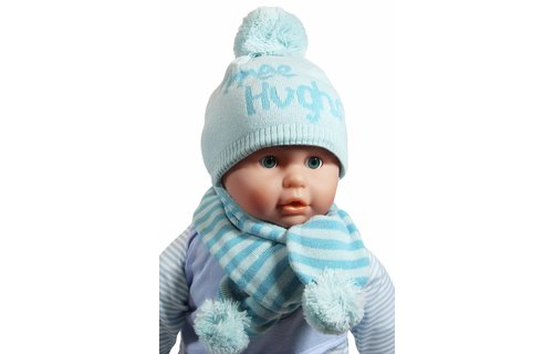 Baby muts en sjaal pompom "Free Hughs" mint