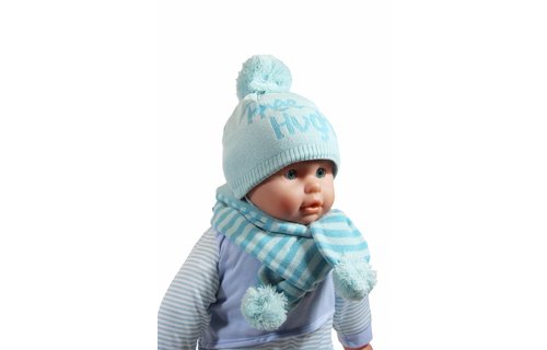 Baby muts en sjaal pompom "Free Hughs" mint