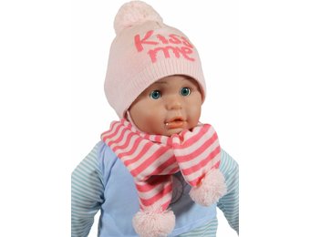 Baby muts en sjaal pompom pink