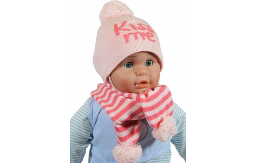 Baby muts en sjaal pompom " Kiss me " pink Baby muts en sjaal pompom " Kiss me " pink