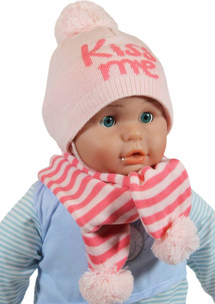 Baby muts en sjaal pompom " Kiss me " pink Baby muts en sjaal pompom " Kiss me " pink
