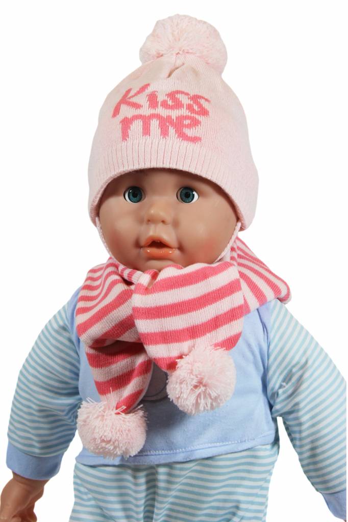 Baby muts en sjaal pompom " Kiss me " pink Baby muts en sjaal pompom " Kiss me " pink