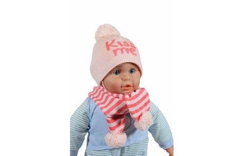 Baby muts en sjaal pompom " Kiss me " pink Baby muts en sjaal pompom " Kiss me " pink
