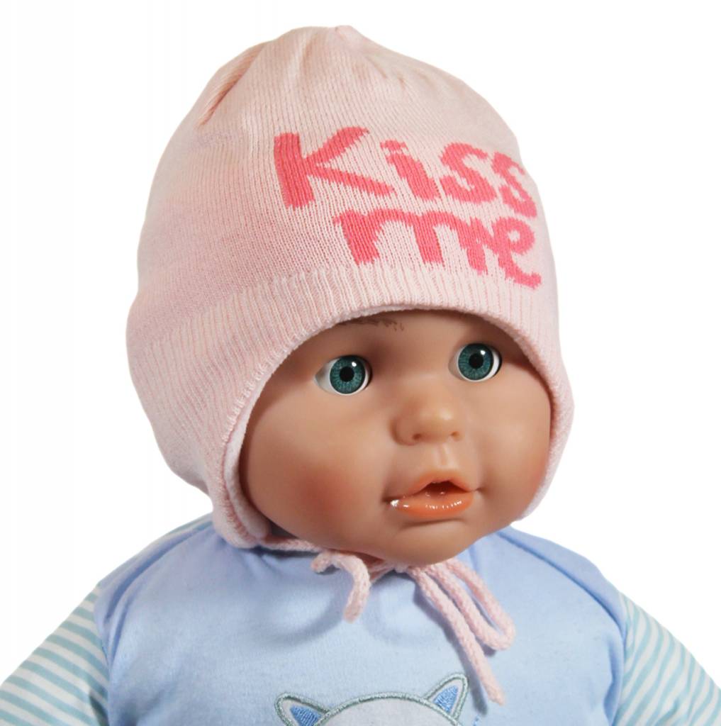 Babymuts over de oren "Kiss me" pink