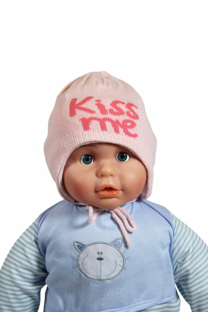 Babymuts over de oren "Kiss me" pink