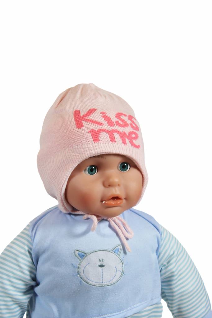 Babymuts over de oren "Kiss me" pink
