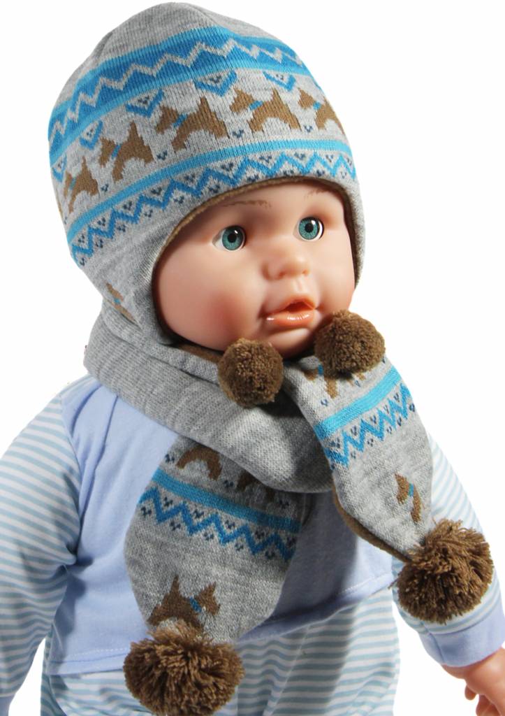Baby Muts en Sjaal Grijs/Blauw hondjes