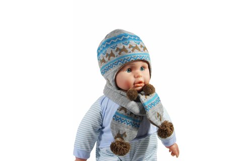 Baby Muts en Sjaal Grijs/Blauw hondjes