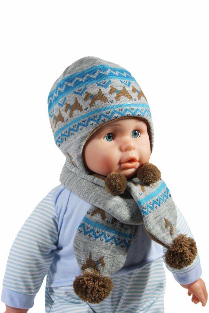 Baby Muts en Sjaal Grijs/Blauw hondjes