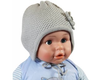 Babymuts 2 bloemen grijs