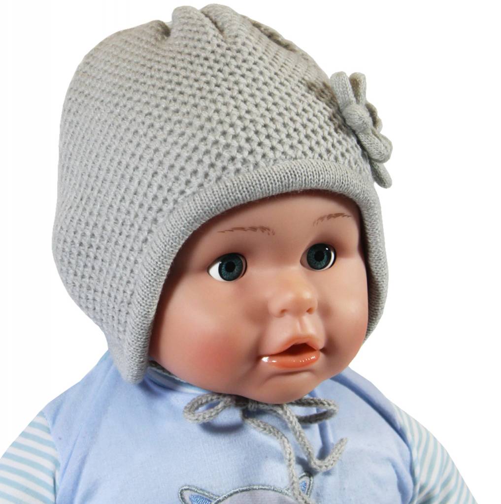Babymuts 2 bloemen grijs