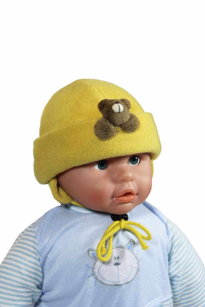 Babymuts fleece beertje oker