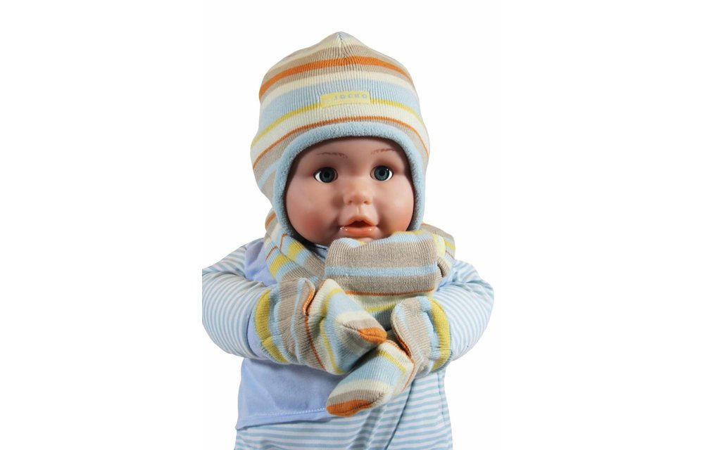 Babymuts , sjaal en wantjes gestreept Babymuts , sjaal en wantjes gestreept