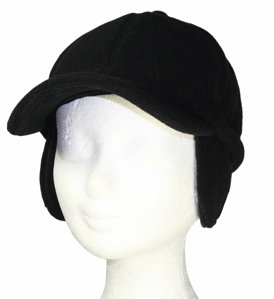Fleece pet met oorflappen Zwart