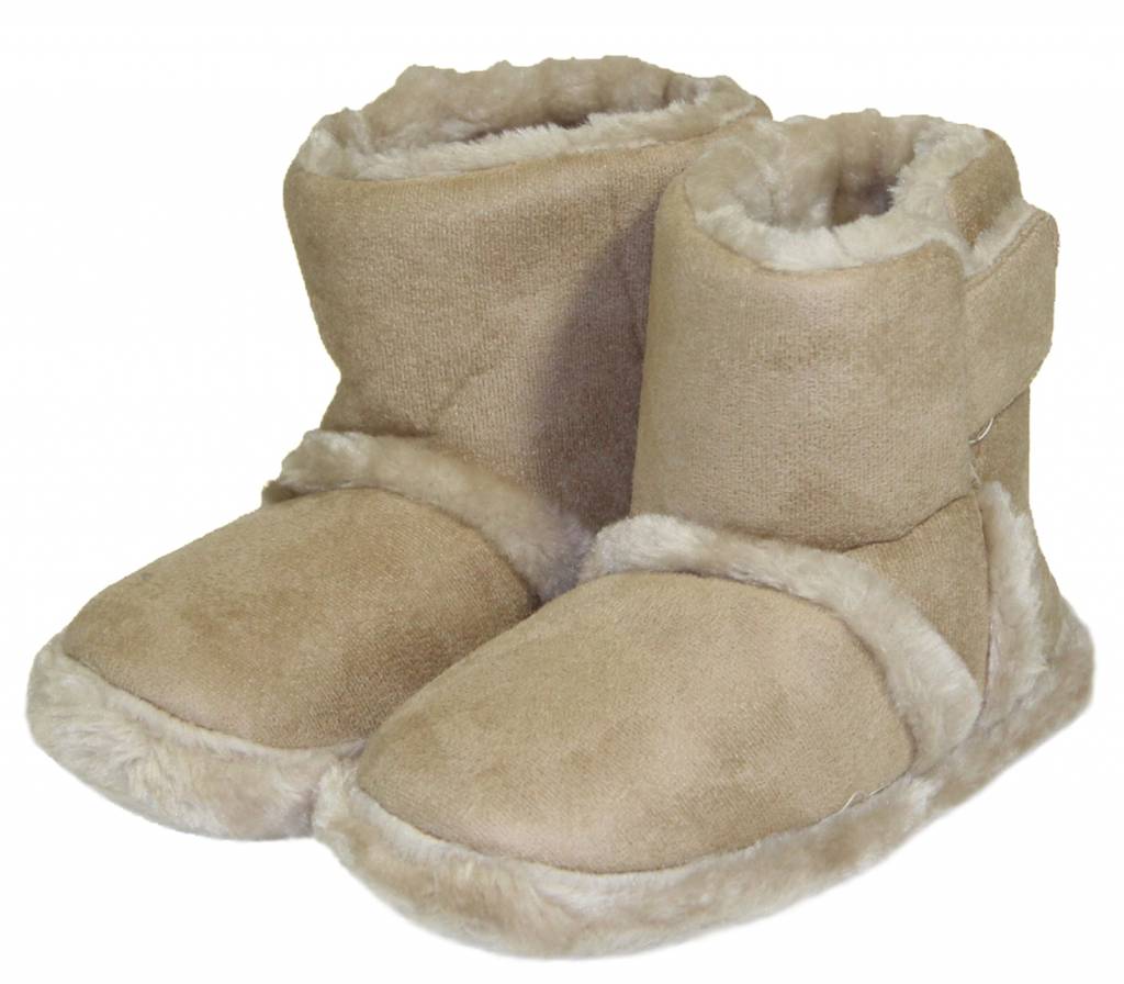 Pantoffels kinderen hoog met velcrostrip Beige
