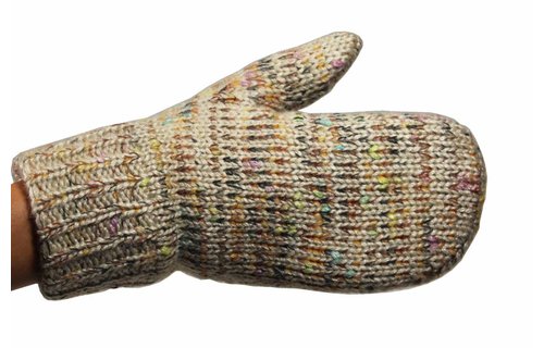 Gebreide Dames want met pels beige gespikkeld