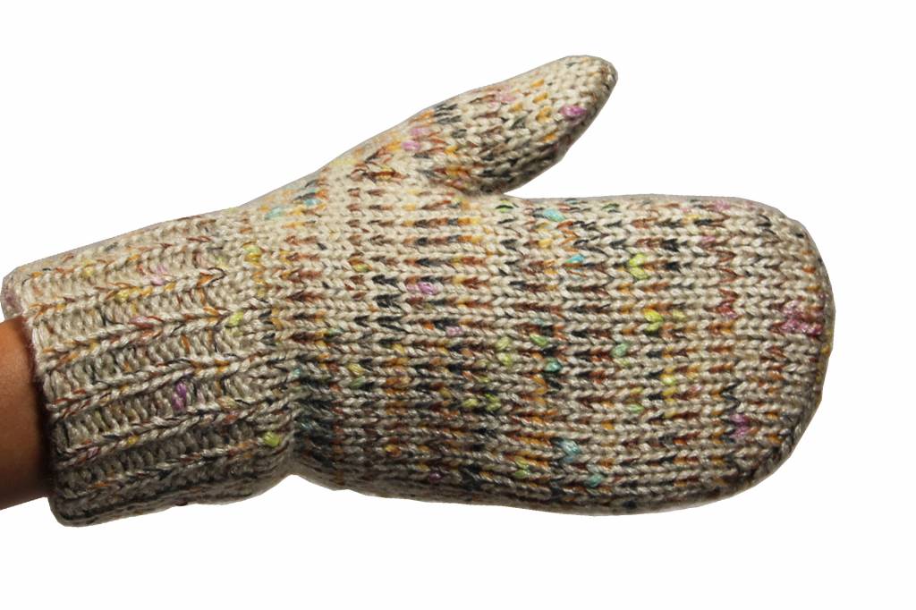 Gebreide Dames want met pels beige gespikkeld