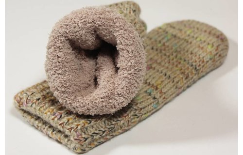 Gebreide Dames want met pels beige gespikkeld