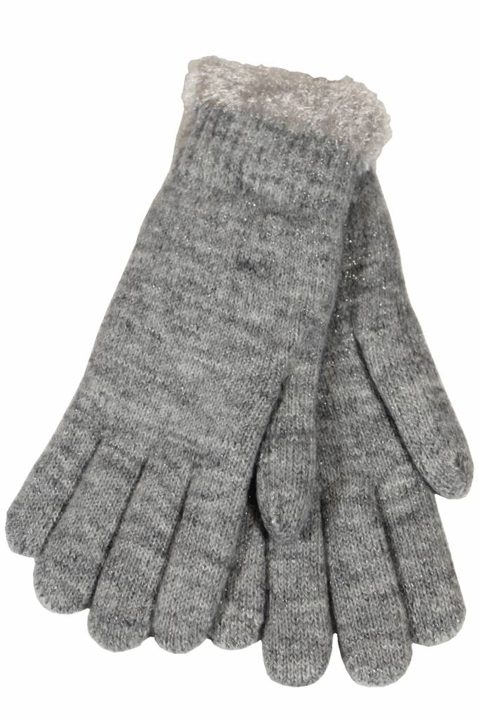 Dames handschoenen met pels licht Grijs glinstering