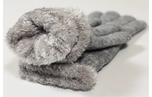 Dames handschoenen met pels licht Grijs glinstering