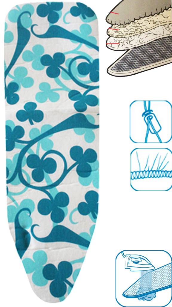 Strijkplankovertrek 3 lagen maat A Blauw/groen klaverblad