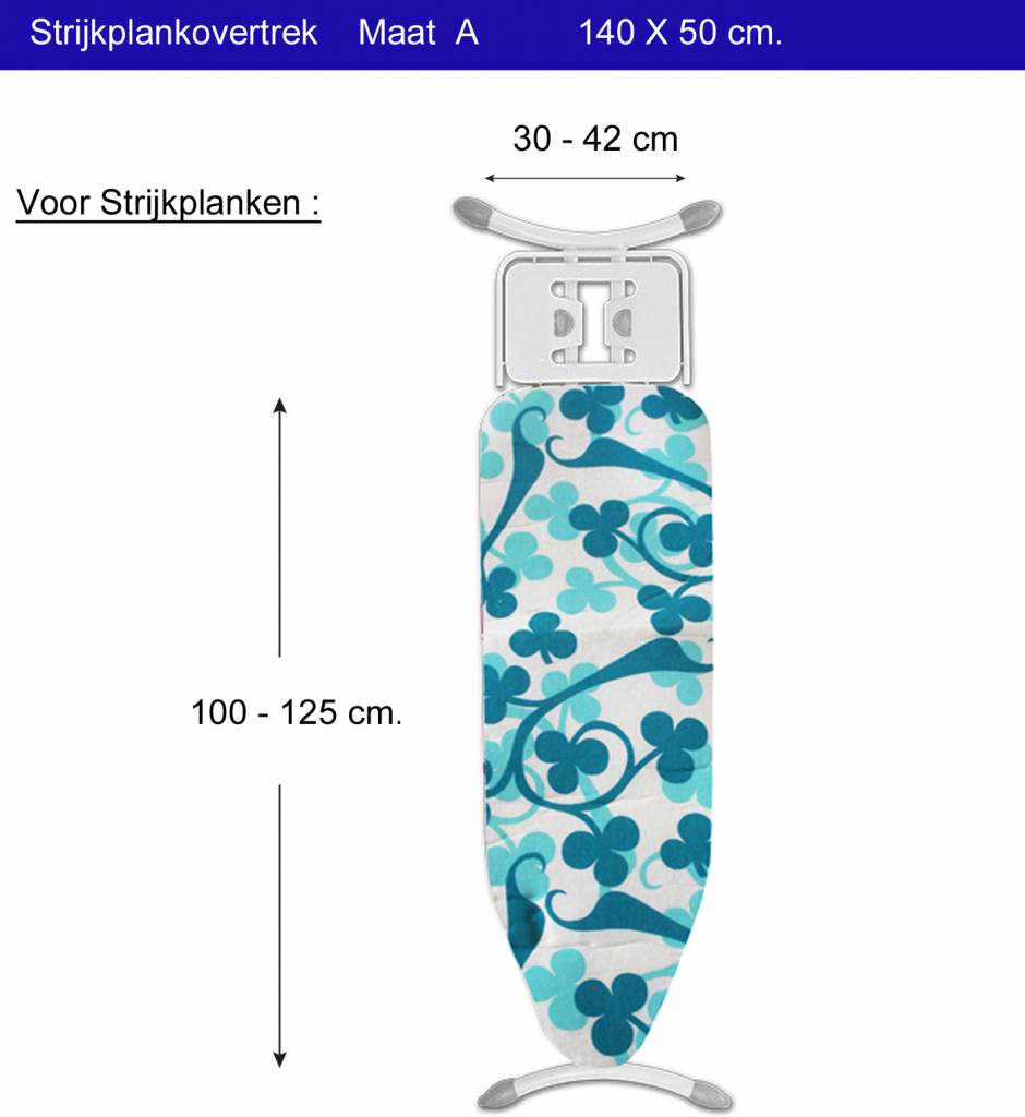 Strijkplankovertrek 3 lagen maat A Blauw/groen klaverblad