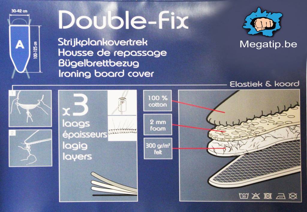 Strijkplankovertrek 3 lagen maat A Blauw/groen klaverblad