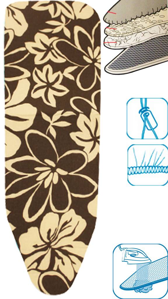 Strijkplankovertrek 3 lagen maat A Bruin/witte bloemmotief