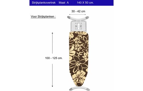 Strijkplankovertrek 3 lagen maat A Bruin/witte bloemmotief