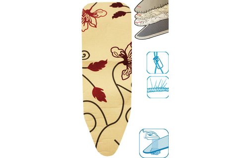 Strijkplankovertrek 3 lagen maat A Ecru/bloem paars