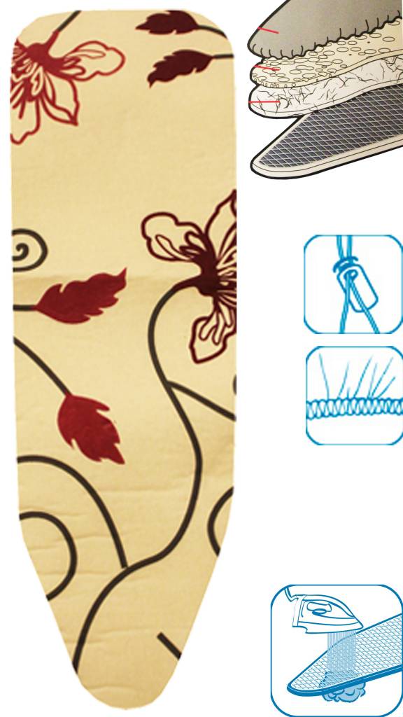 Strijkplankovertrek 3 lagen maat A Ecru/bloem paars Strijkplankovertrek 3 lagen maat A Ecru/bloem paars