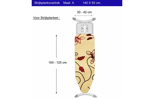 Strijkplankovertrek 3 lagen maat A Ecru/bloem paars