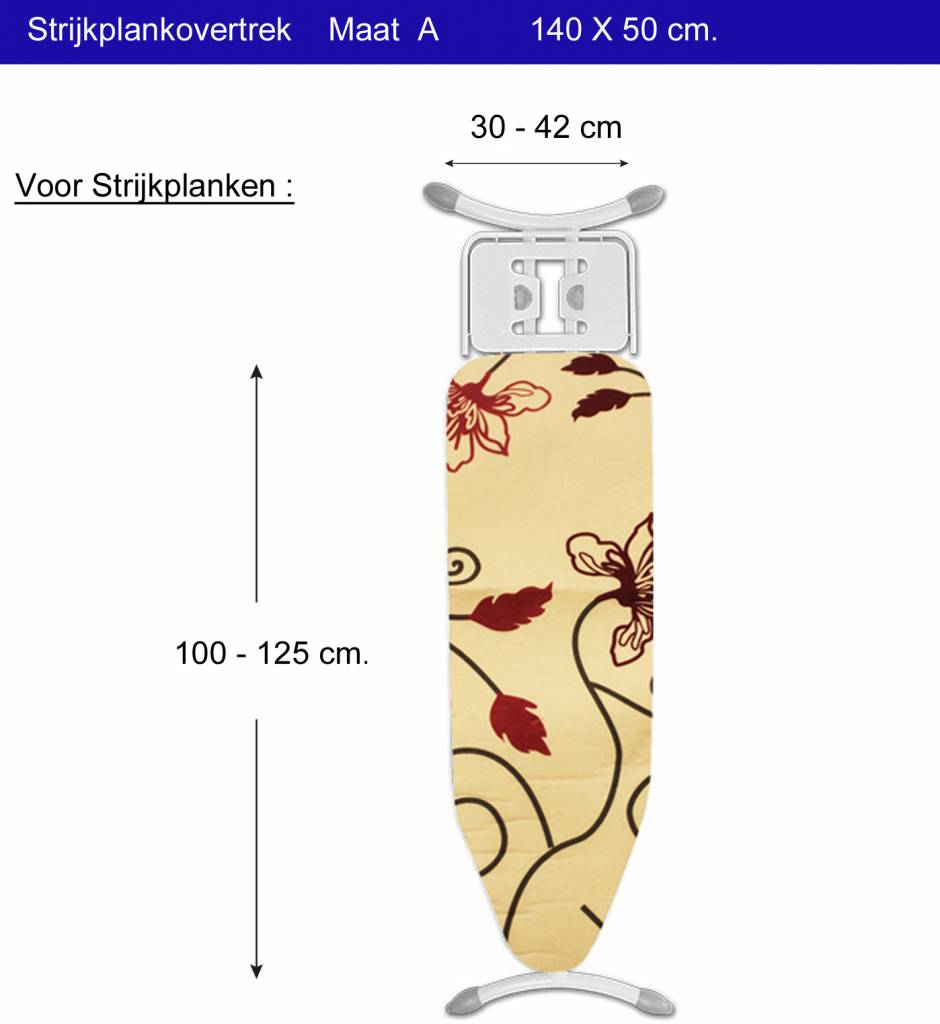 Strijkplankovertrek 3 lagen maat A Ecru/bloem paars Strijkplankovertrek 3 lagen maat A Ecru/bloem paars