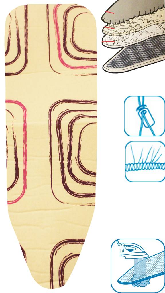 Strijkplankovertrek 3 lagen maat A wit/mauve vierkant