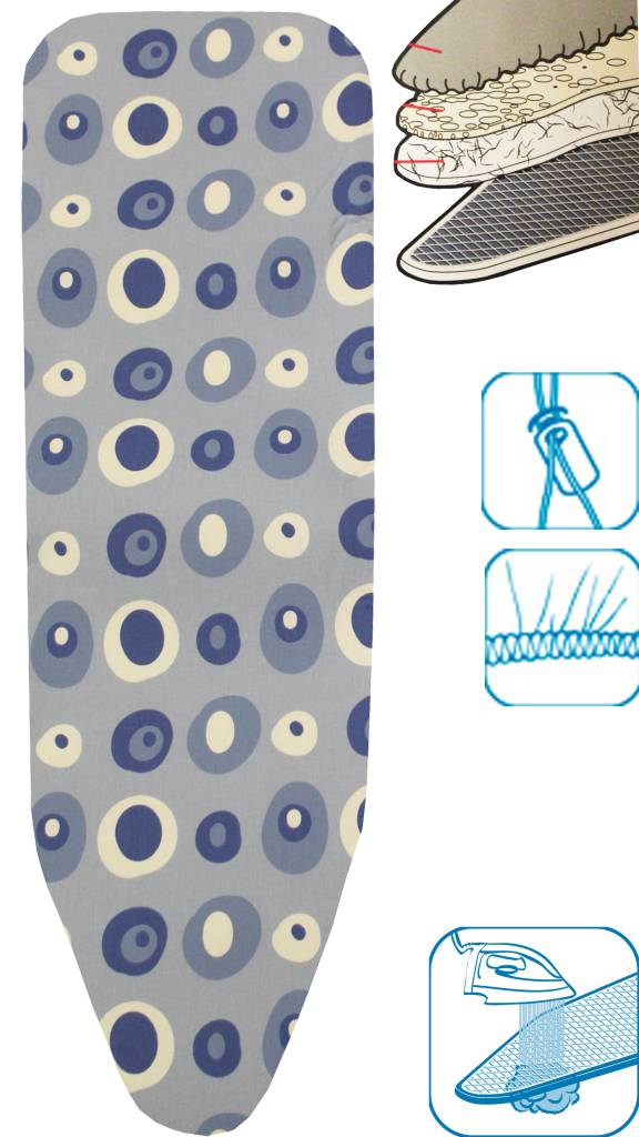 Strijkplankovertrek 3 lagen maat A Blauw/wit balls