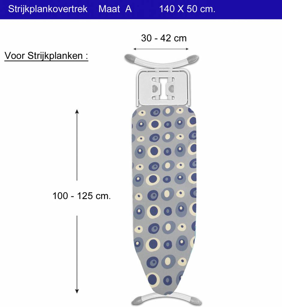 Strijkplankovertrek 3 lagen maat A Blauw/wit balls