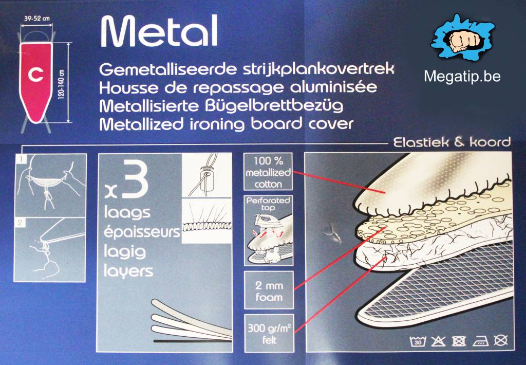 Strijkplankovertrek 3 lagen maat C Gemetalliseerd Strijkplankovertrek 3 lagen maat C Gemetalliseerd