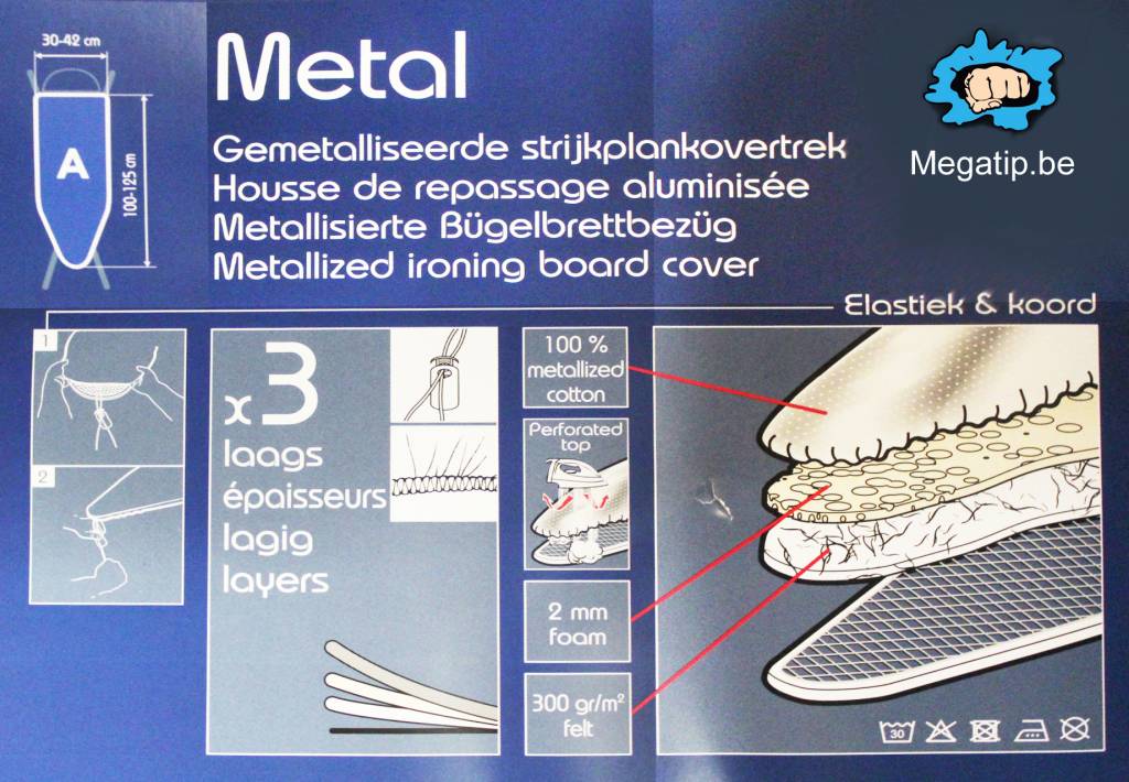 Strijkplankovertrek 3 lagen maat A Gemetalliseerd