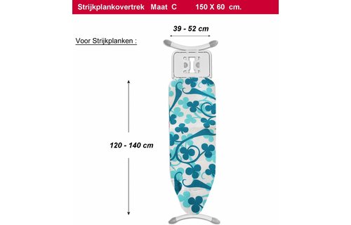 Strijkplankovertrek 3 lagen maat C Blauw/groen klaverblad